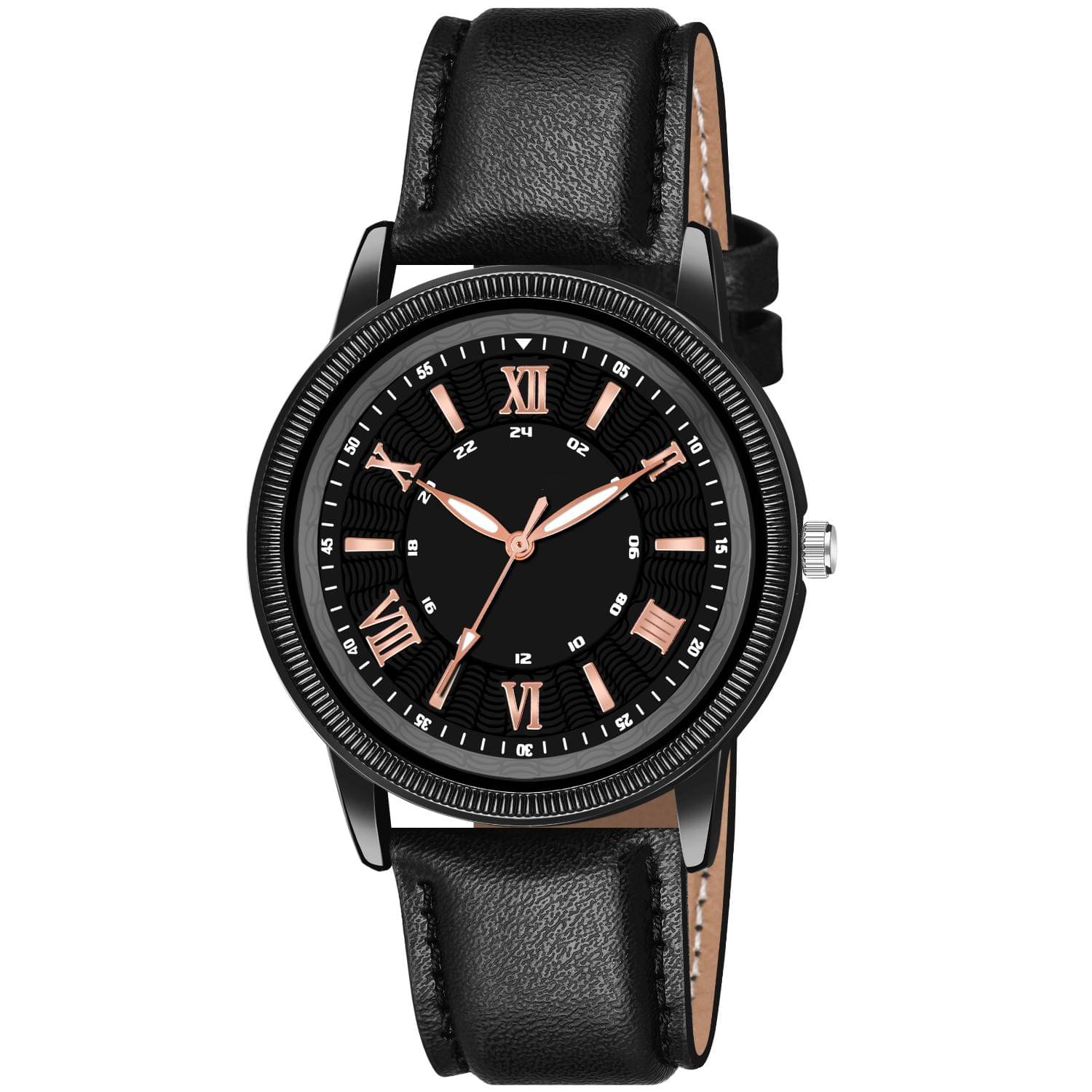     			KIARVI GALLERY Black Leather Analog Men's Watch