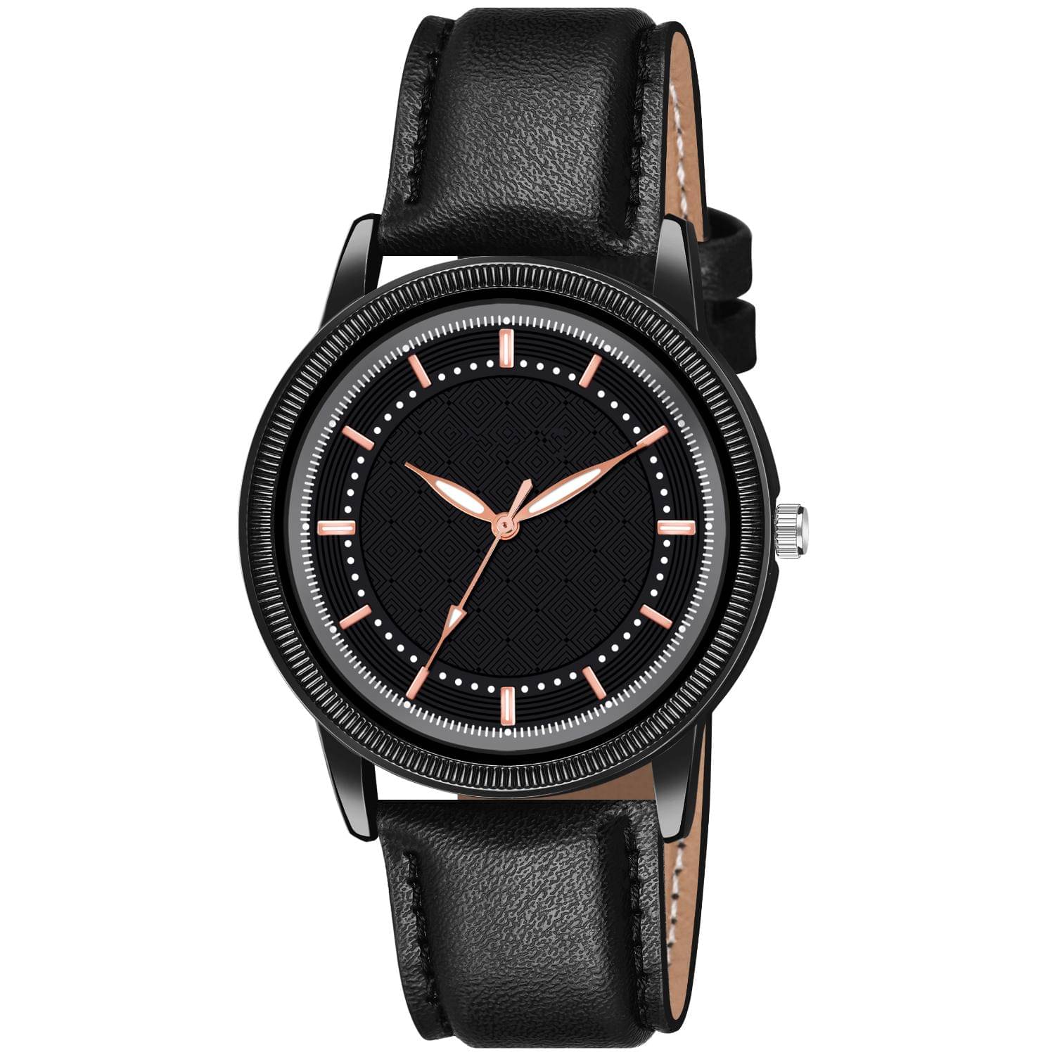     			KIARVI GALLERY Black Leather Analog Men's Watch