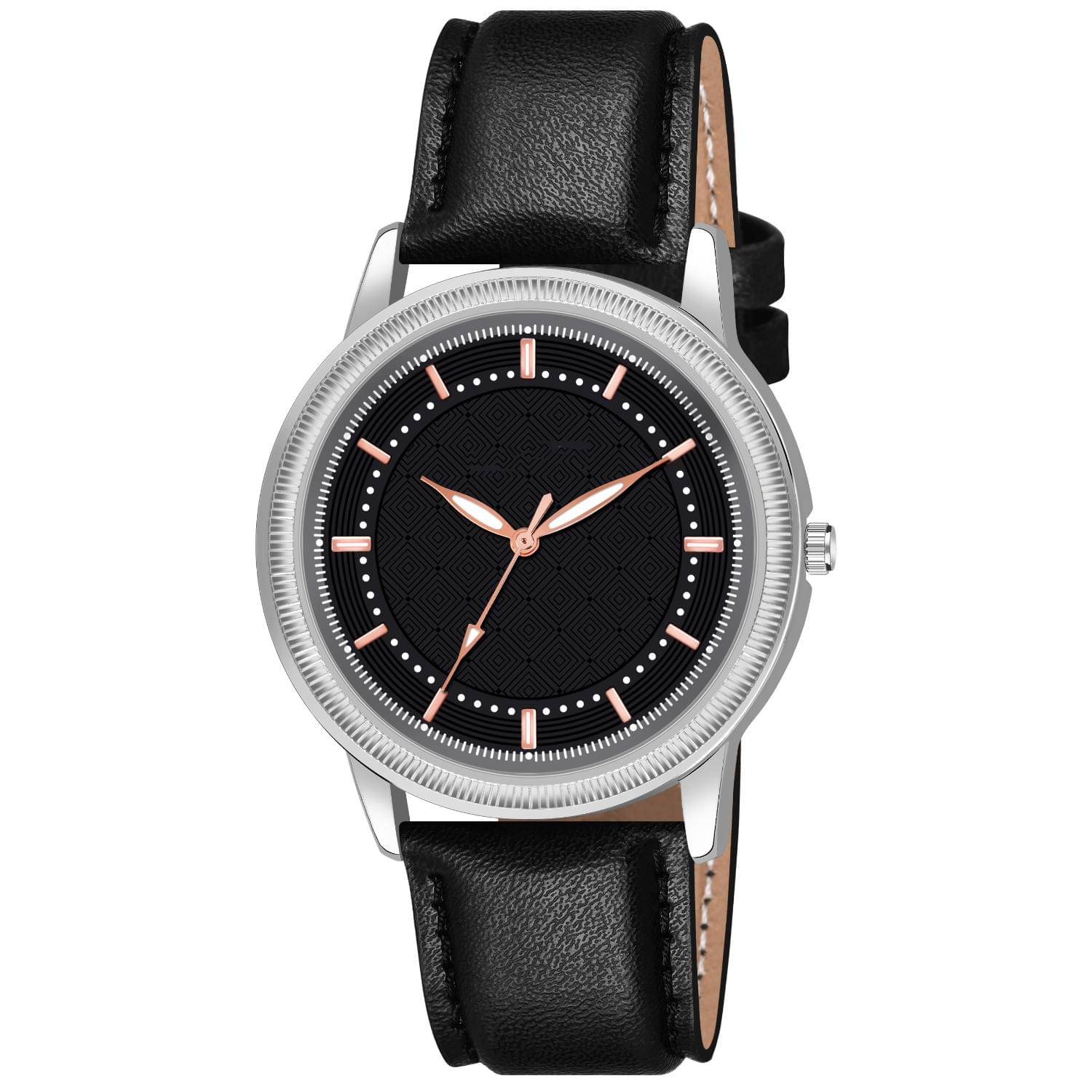     			KIARVI GALLERY Black Leather Analog Men's Watch