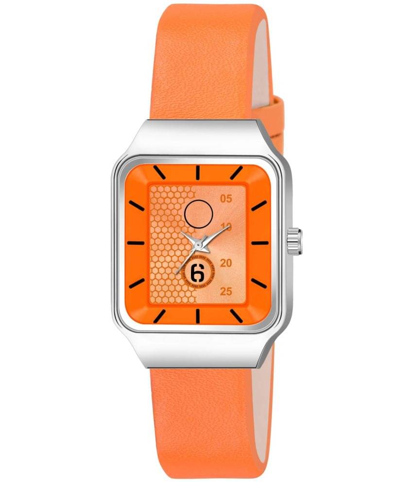     			KIARVI GALLERY Orange Leather Analog Womens Watch