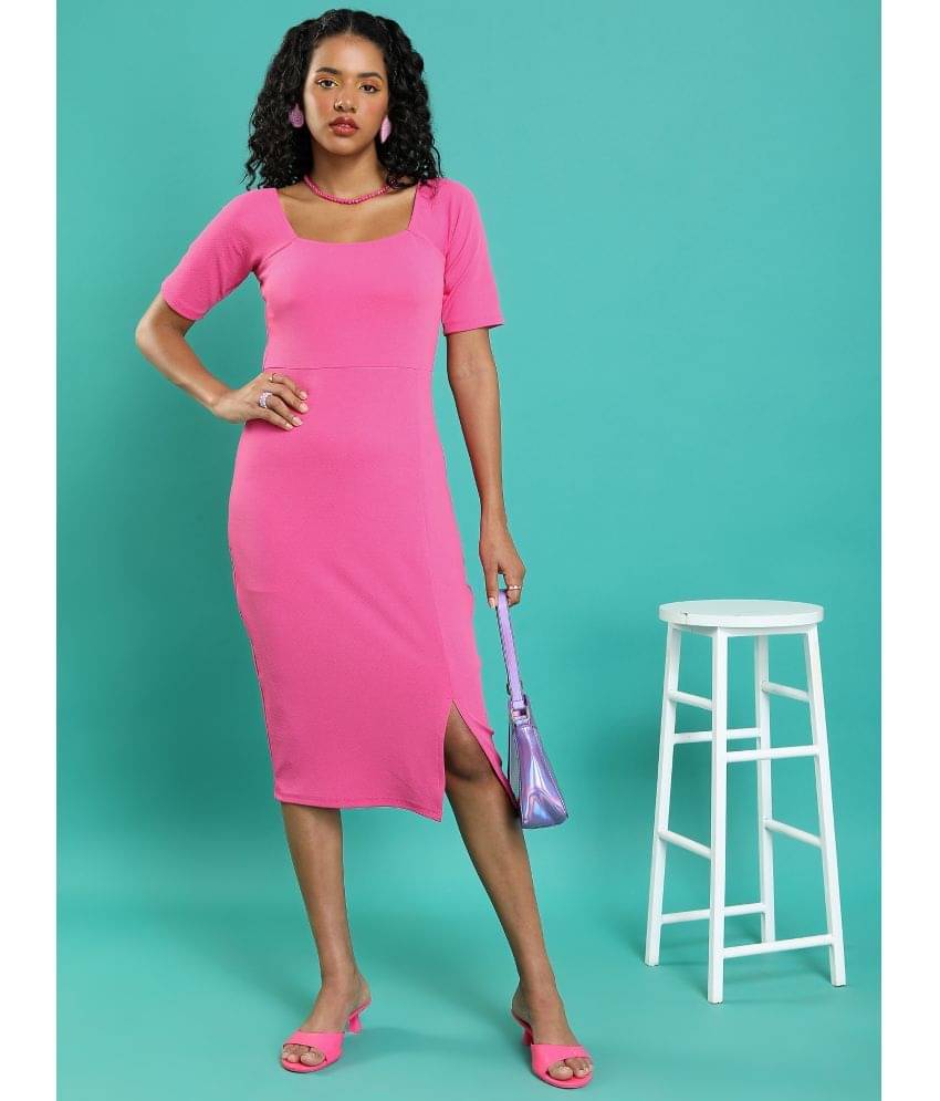     			Ketch Women Polyester Blend Solid Bodycon Dress ( Pink )