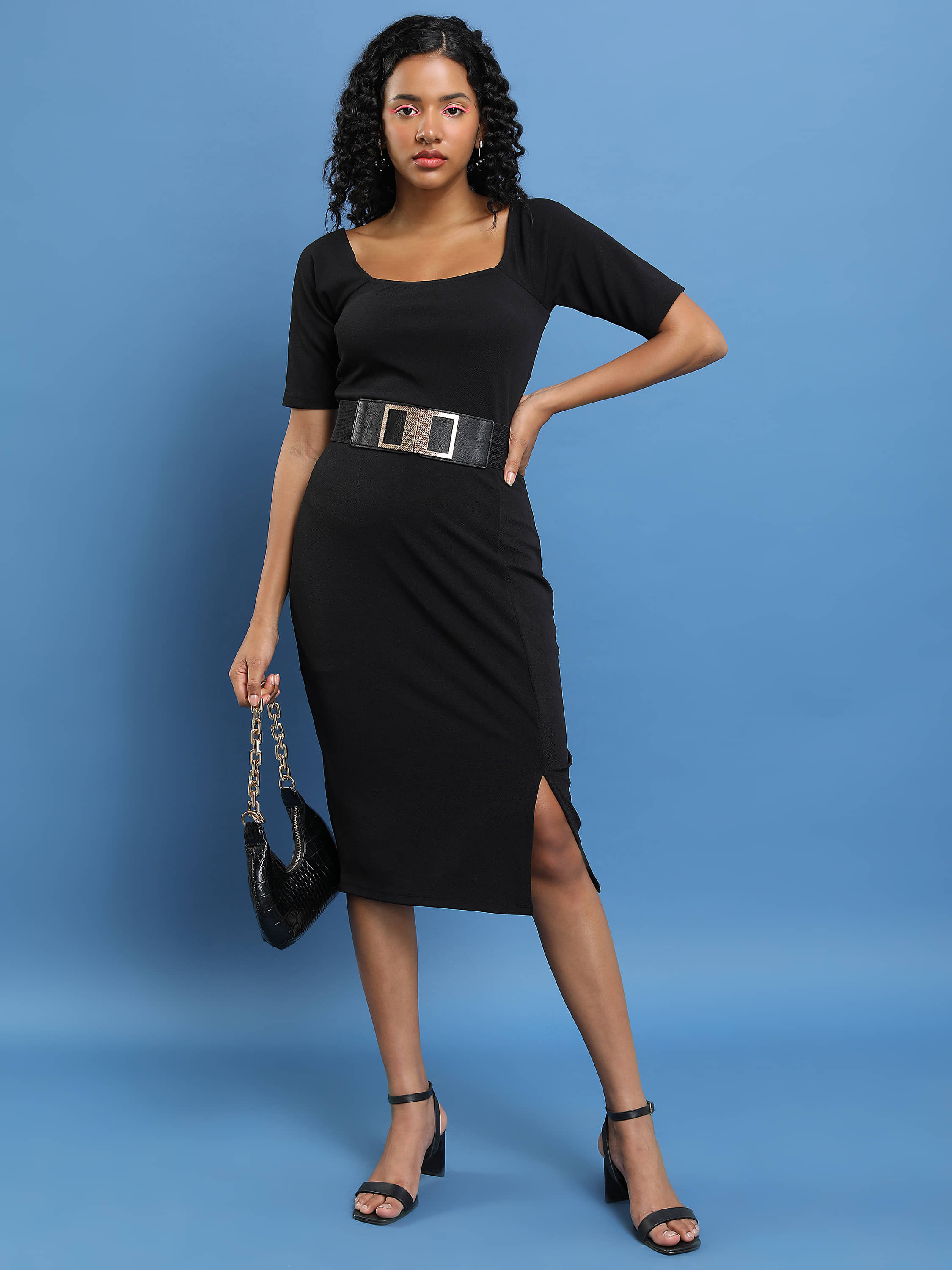 Ketch Women Polyester Solid Bodycon Dress ( Black )