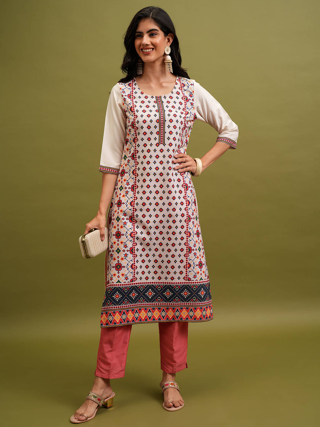     			Ketch Polyester Printed Straight Women's Kurti - Beige ( Pack of 1 )