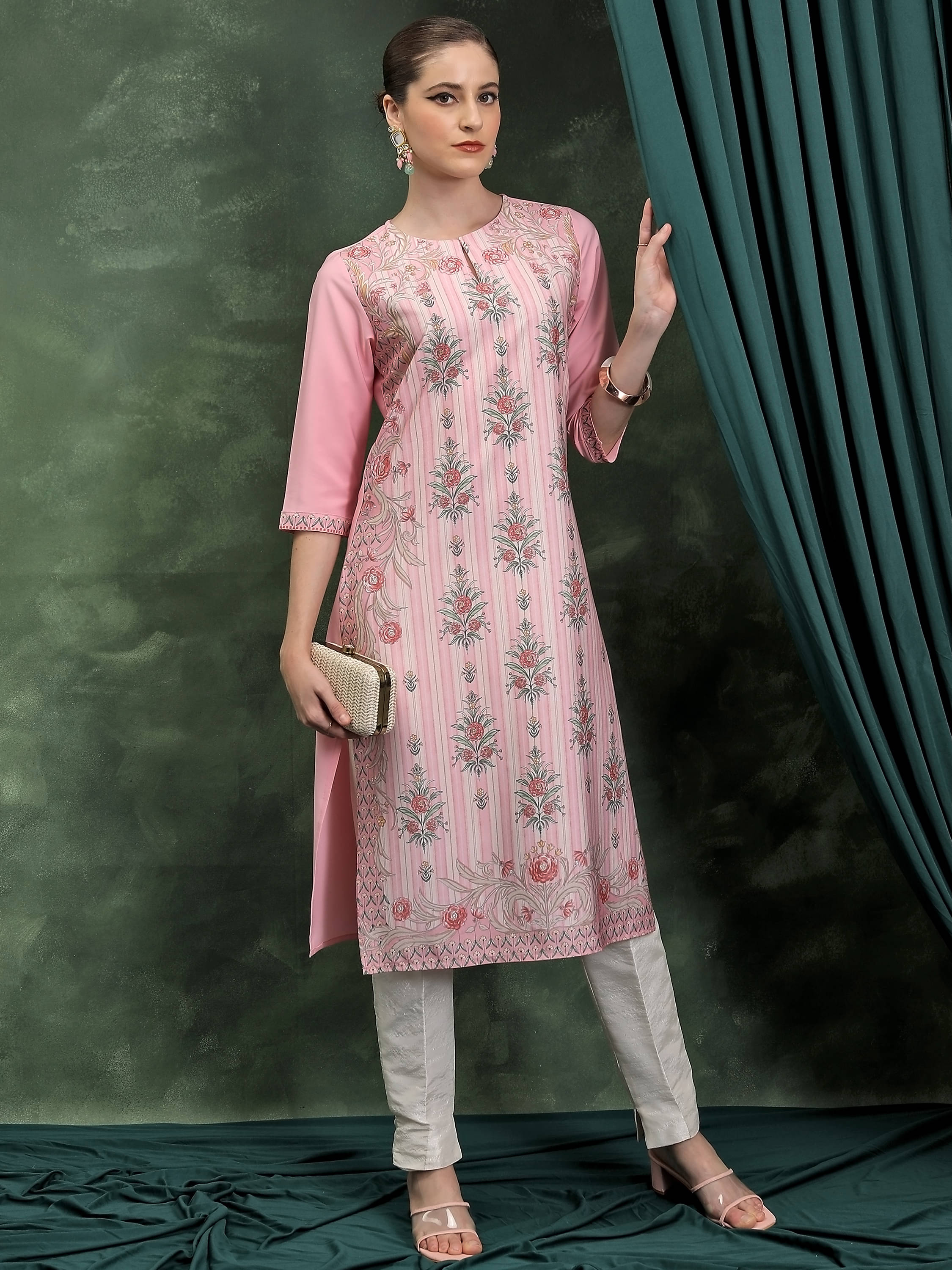     			Ketch Polyester Printed Straight Women's Kurti - Pink ( Pack of 1 )