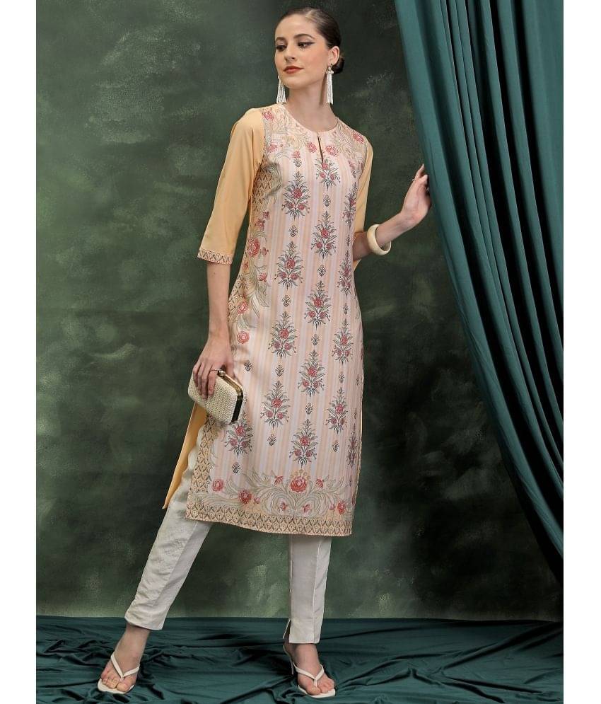     			Ketch Polyester Printed Straight Women's Kurti - Yellow ( Pack of 1 )