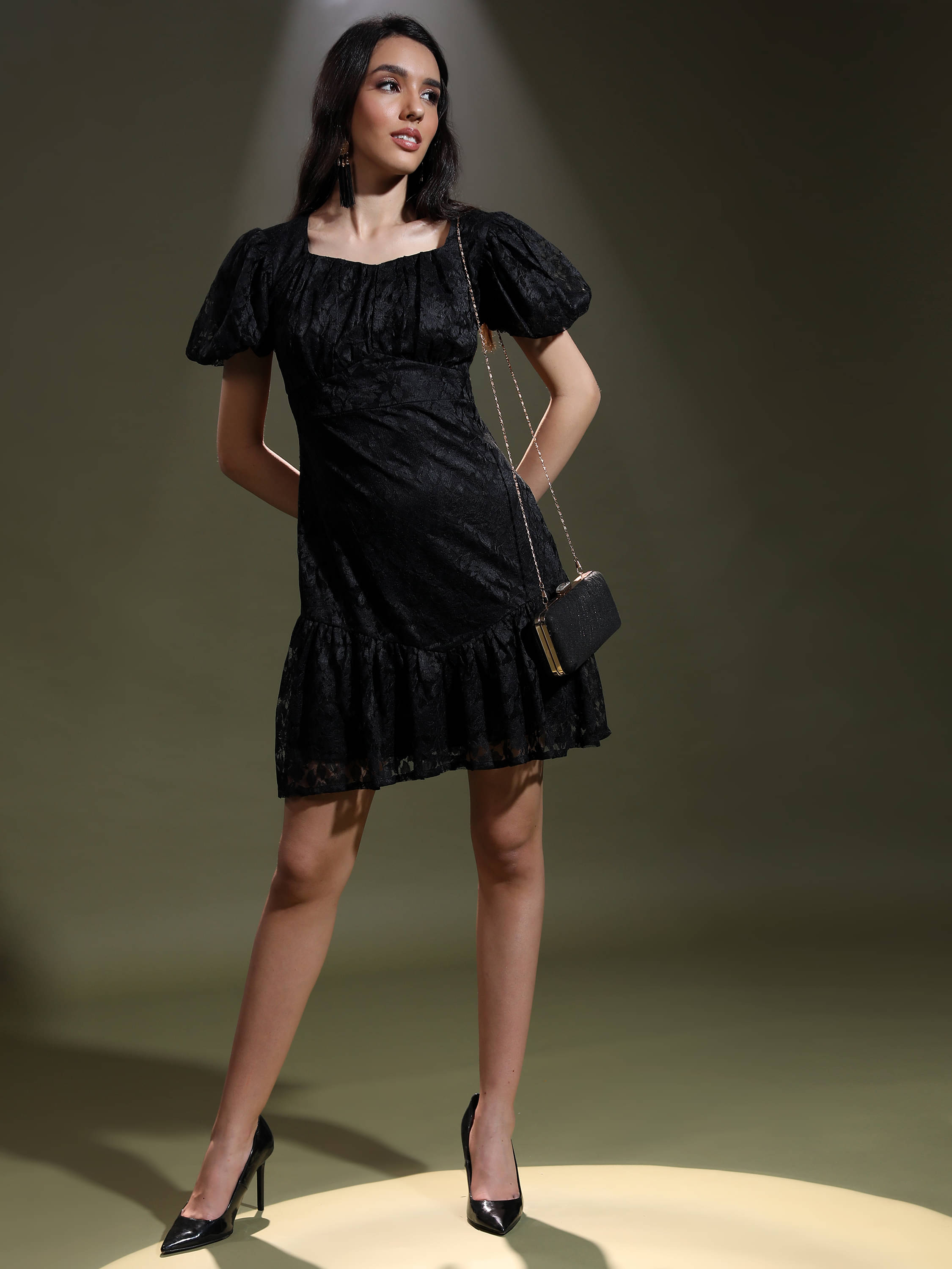     			Ketch Women Polyester Self Design A-line Dress ( Black )