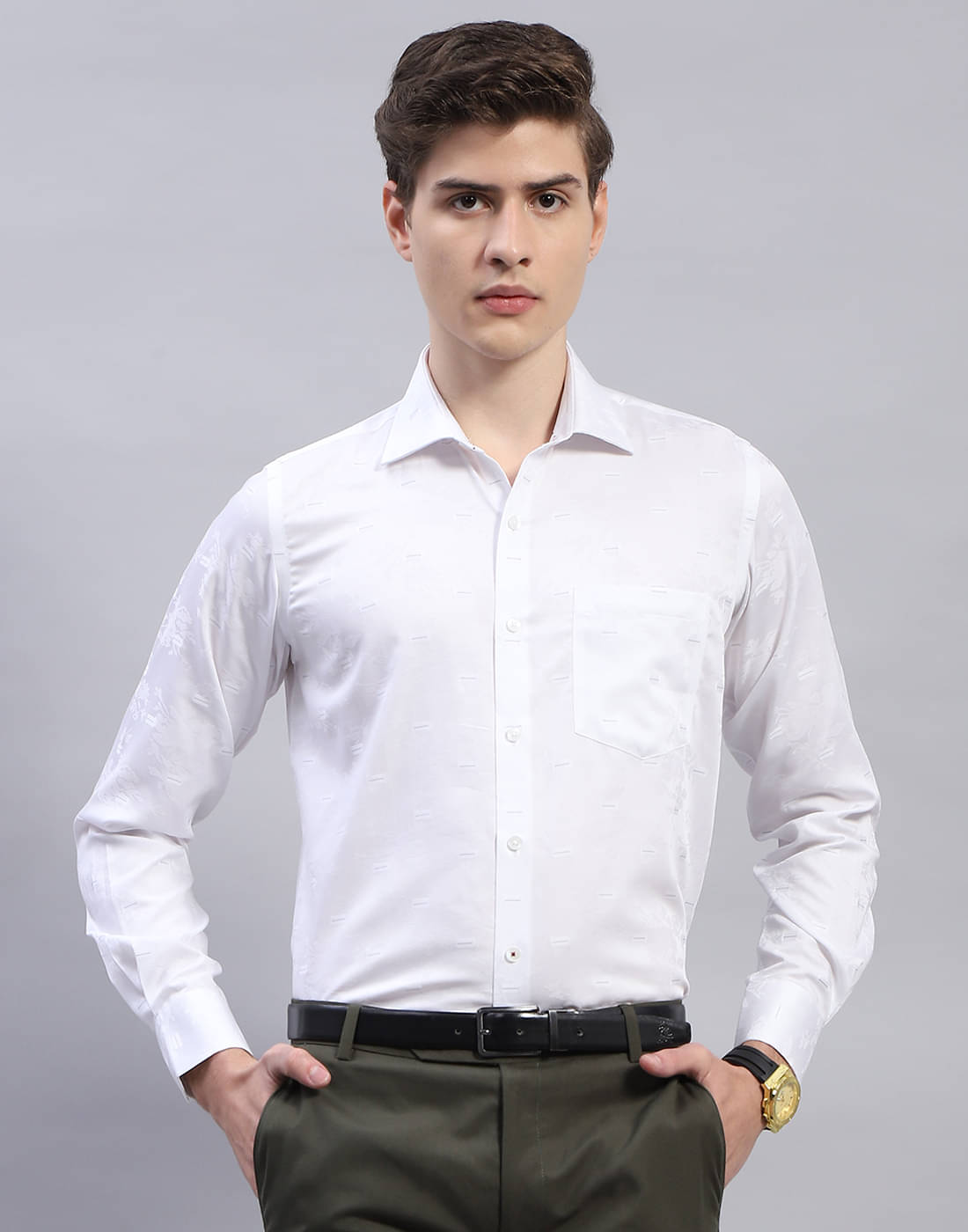 Monte Carlo 100% Cotton Regular Fit Solids Full Sleeves Men's Casual Shirt - White ( Pack of 1 ) Monte Carlo 100% Cotton Regular Fit Solids Full Sleeves Men's Casual Shirt - White ( Pack of 1 )
