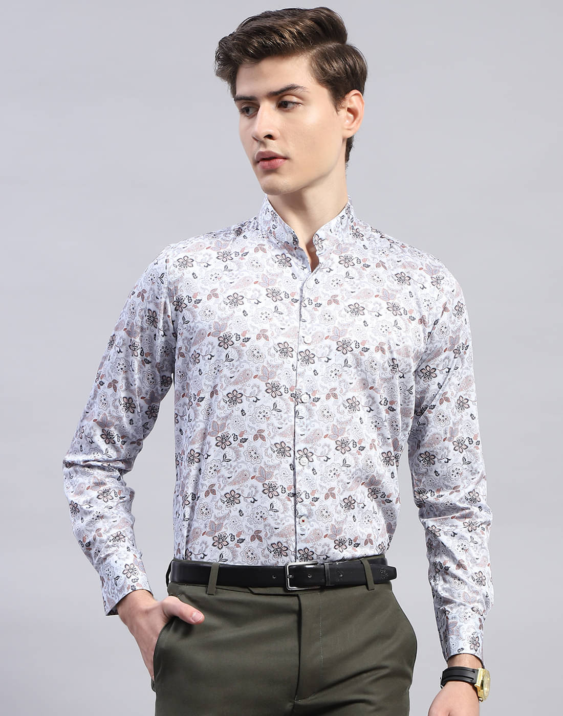     			Monte Carlo 100% Cotton Regular Fit Printed Full Sleeves Men's Casual Shirt - Grey ( Pack of 1 )