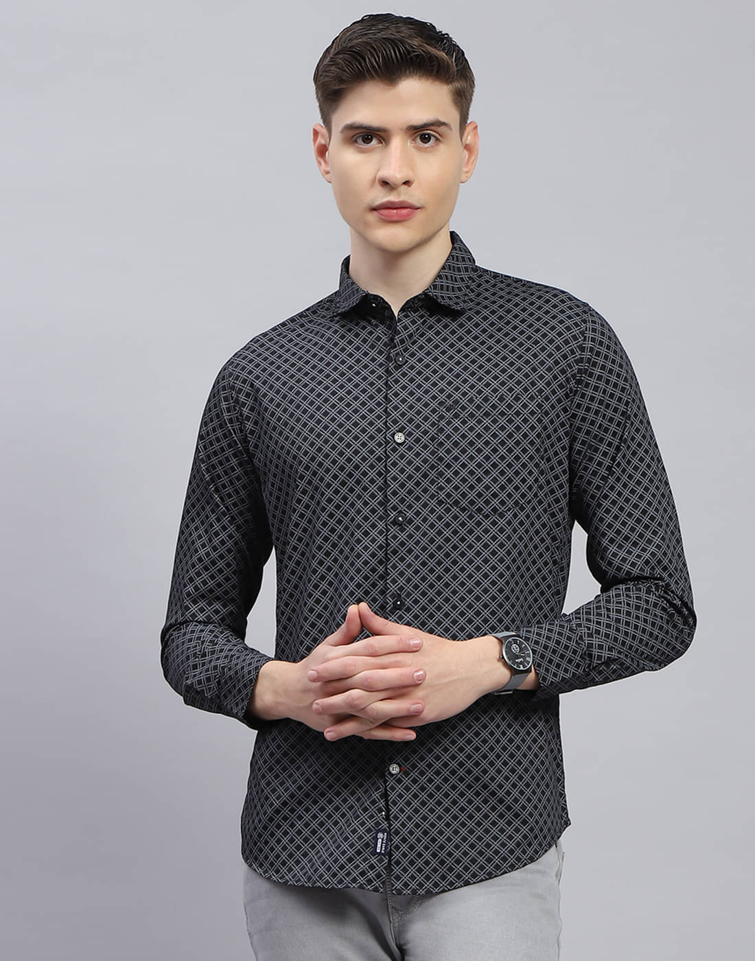     			Monte Carlo 100% Cotton Regular Fit Printed Full Sleeves Men's Casual Shirt - Black ( Pack of 1 )
