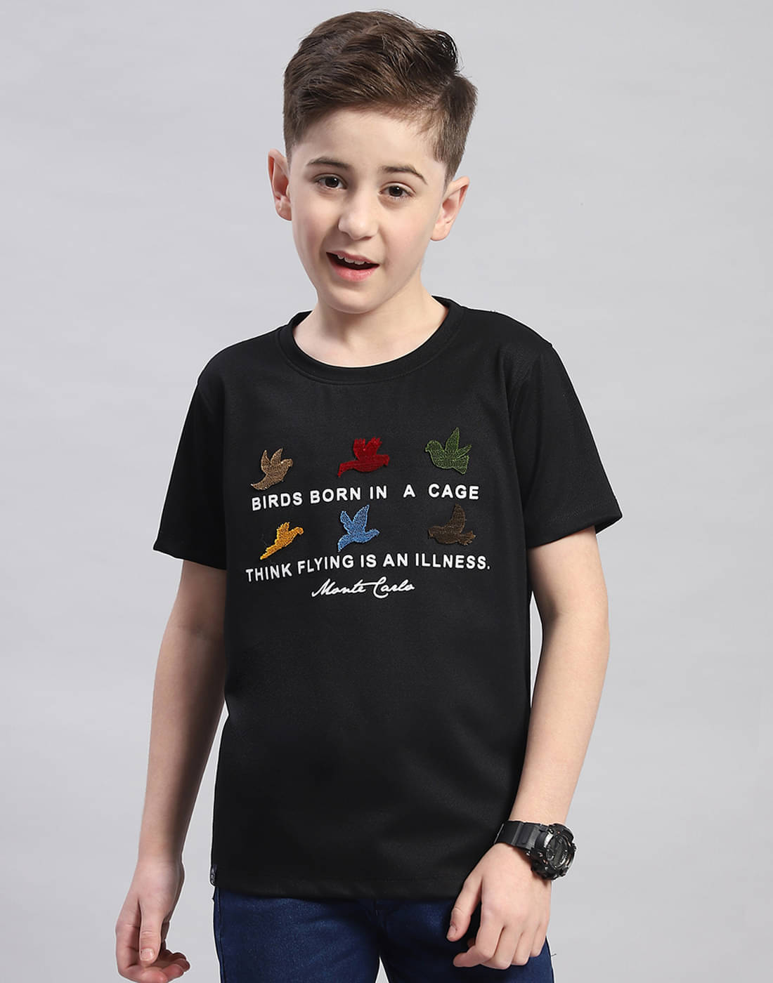     			Monte Carlo Pack of 1 Boys Cotton Blend T-Shirt ( Black )