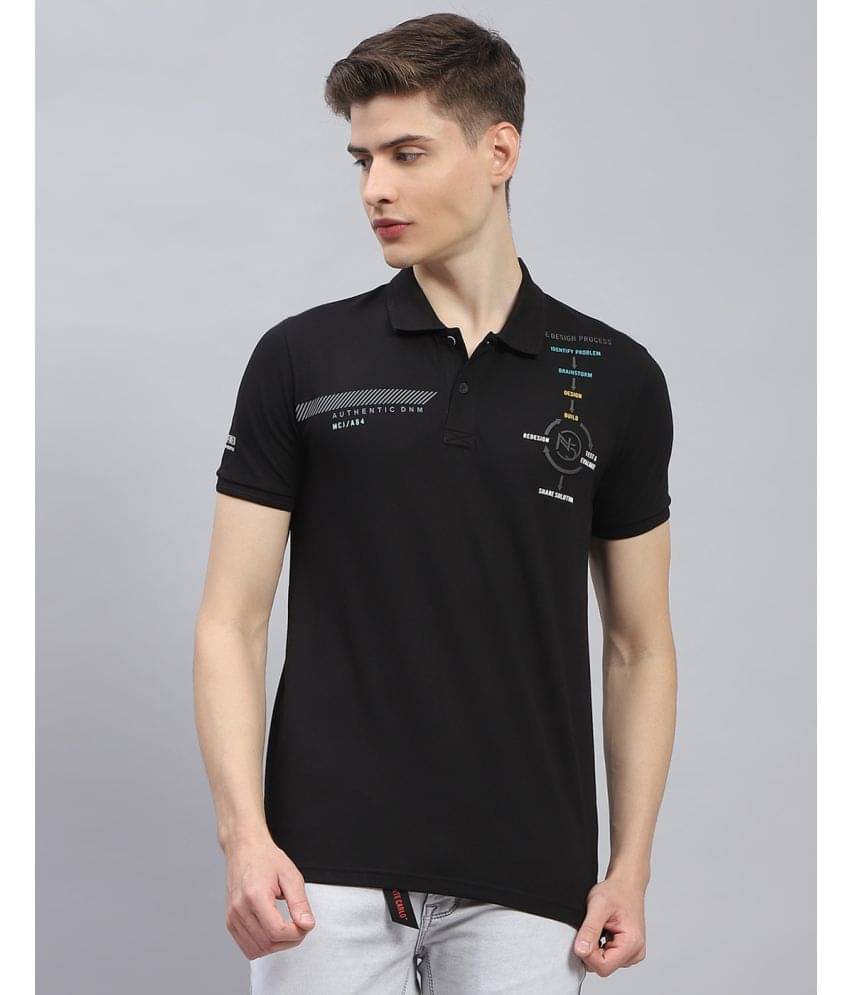 Monte Carlo Cotton Blend Regular Fit Printed Half Sleeves Men's Polo T Shirt - Black ( Pack of 1 ) Monte Carlo Cotton Blend Regular Fit Printed Half Sleeves Men's Polo T Shirt - Black ( Pack of 1 )