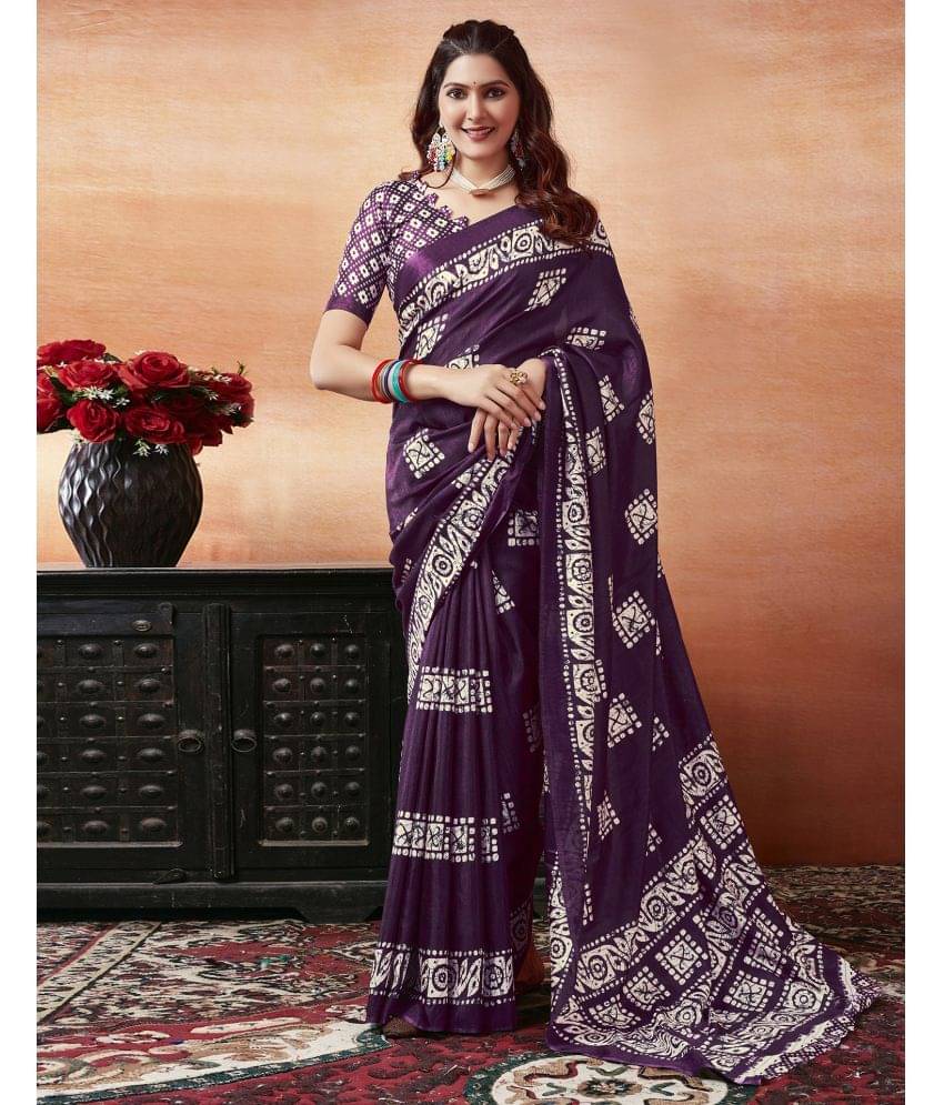     			Samah Art Silk Printed Saree With Unstitched Blouse Piece ( Magenta )