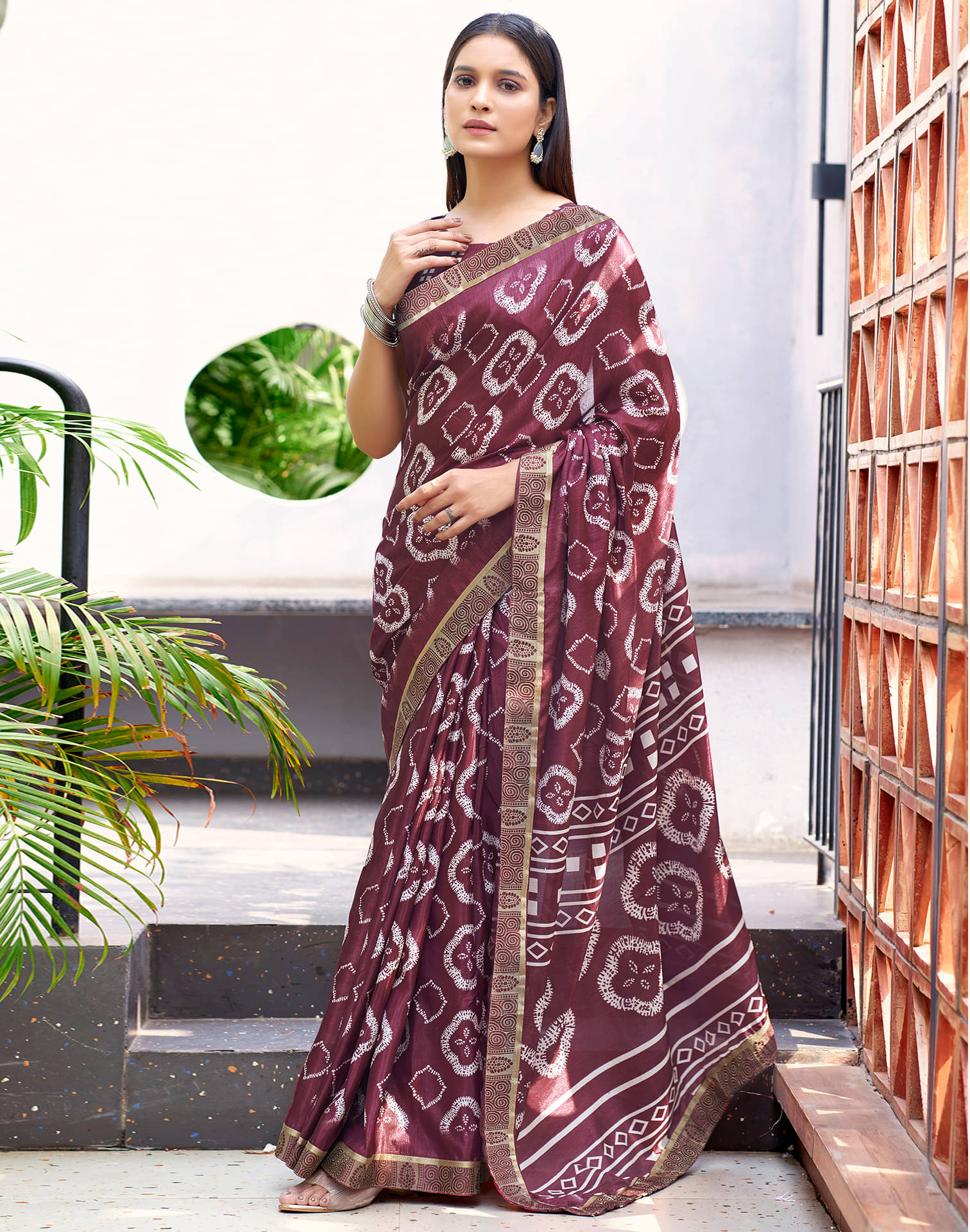     			Samah Art Silk Printed Saree With Unstitched Blouse Piece ( Magenta )