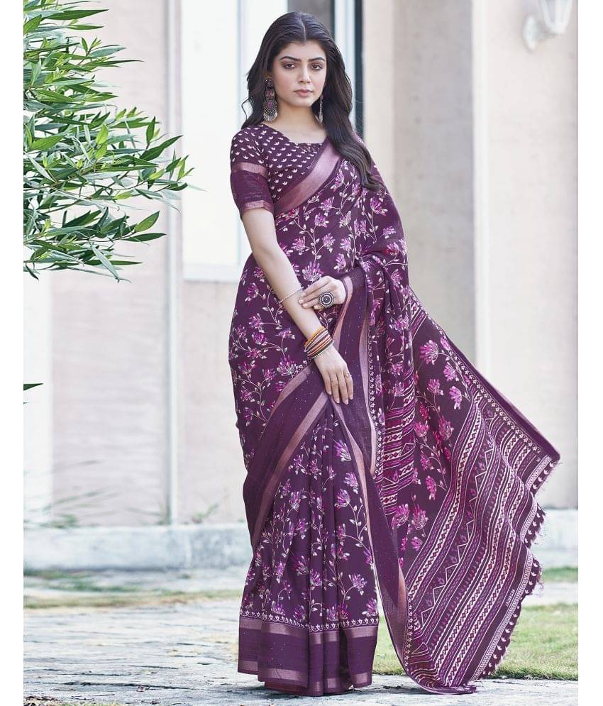 Samah Art Silk Printed Saree With Unstitched Blouse Piece ( Purple ) Samah Art Silk Printed Saree With Unstitched Blouse Piece ( Purple )