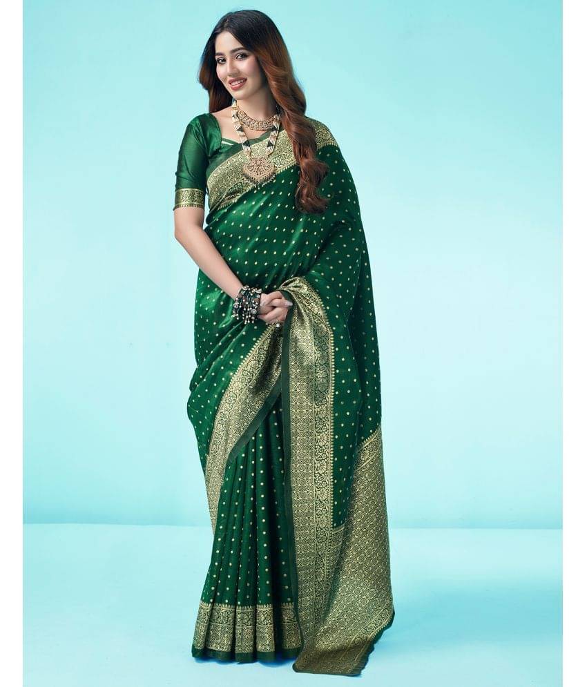 Samah Art Silk Self Design Saree With Unstitched Blouse Piece ( Green ) Samah Art Silk Self Design Saree With Unstitched Blouse Piece ( Green )