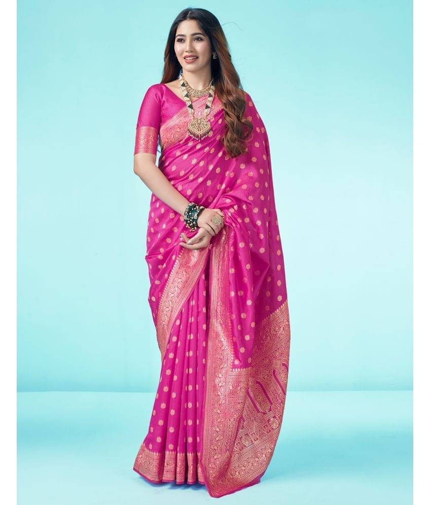 Samah Art Silk Self Design Saree With Unstitched Blouse Piece ( Pink ) Samah Art Silk Self Design Saree With Unstitched Blouse Piece ( Pink )
