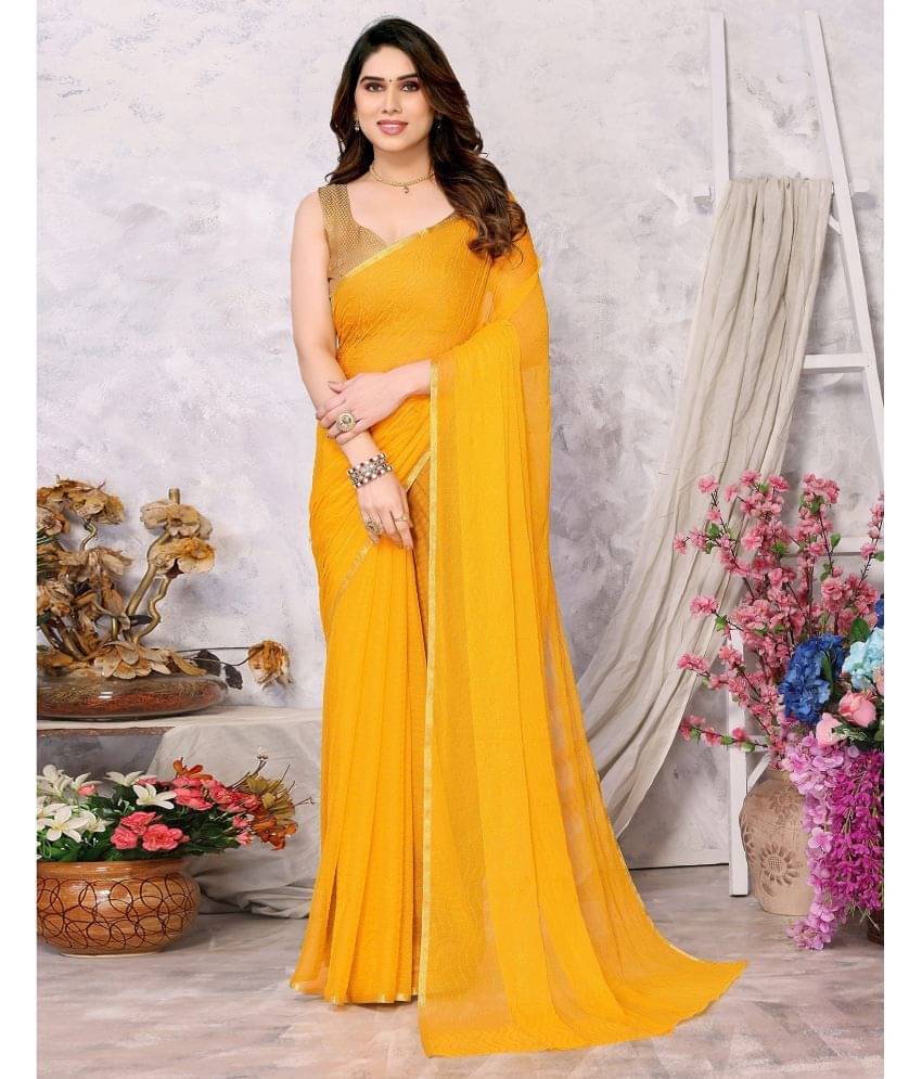 Samah Chiffon Dyed Saree With Unstitched Blouse Piece ( Yellow ) Samah Chiffon Dyed Saree With Unstitched Blouse Piece ( Yellow )