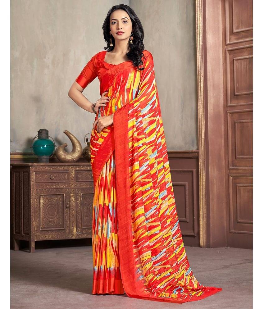 Samah Chiffon Printed Saree With Unstitched Blouse Piece ( Multicolor ) Samah Chiffon Printed Saree With Unstitched Blouse Piece ( Multicolor )