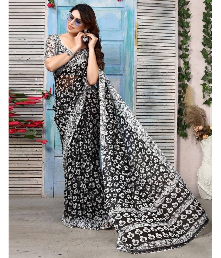 Samah Chiffon Printed Saree With Unstitched Blouse Piece ( Black ) Samah Chiffon Printed Saree With Unstitched Blouse Piece ( Black )