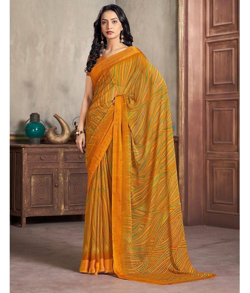 Samah Chiffon Printed Saree With Unstitched Blouse Piece ( Yellow ) Samah Chiffon Printed Saree With Unstitched Blouse Piece ( Yellow )