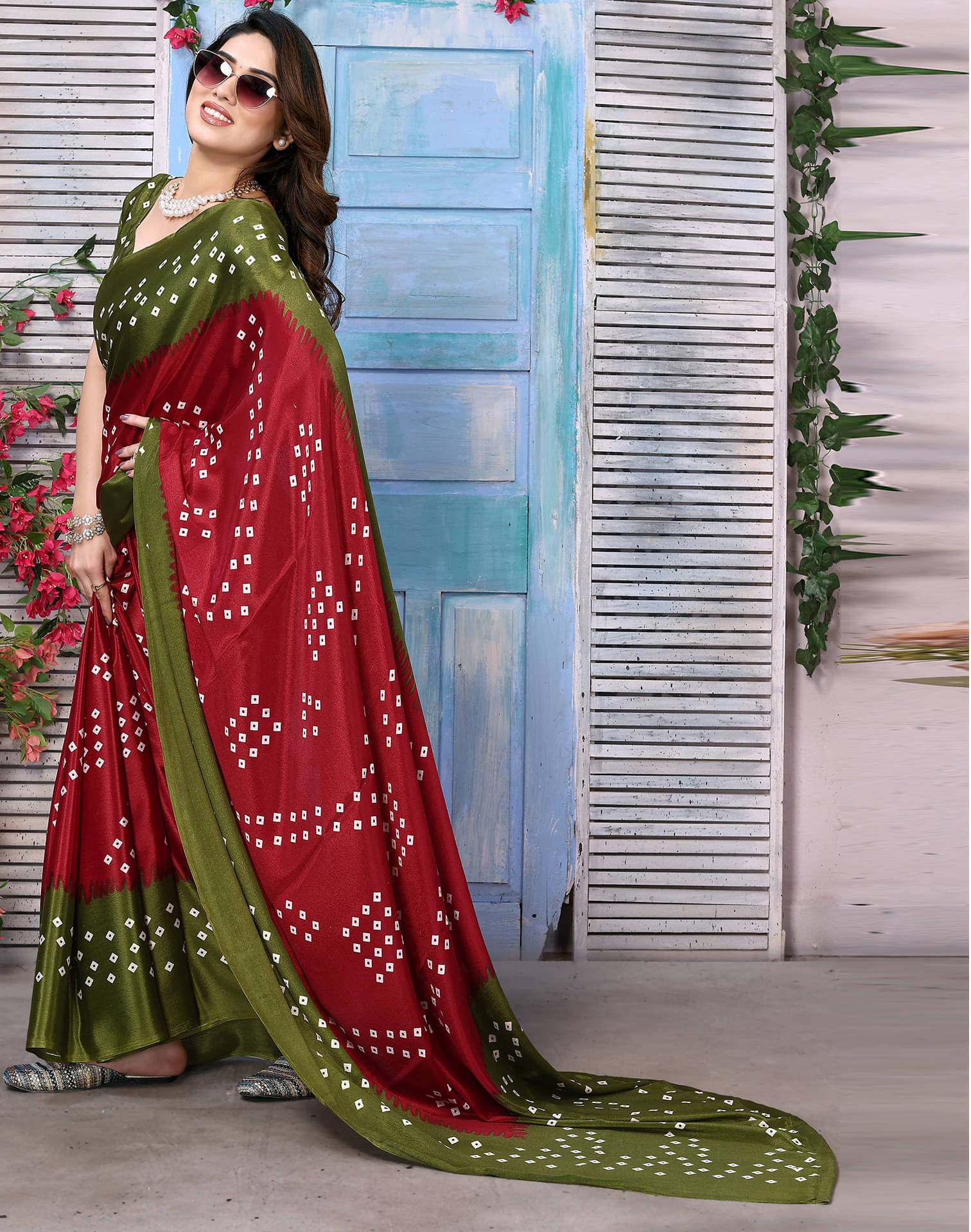     			Samah Chiffon Printed Saree With Unstitched Blouse Piece ( Green )