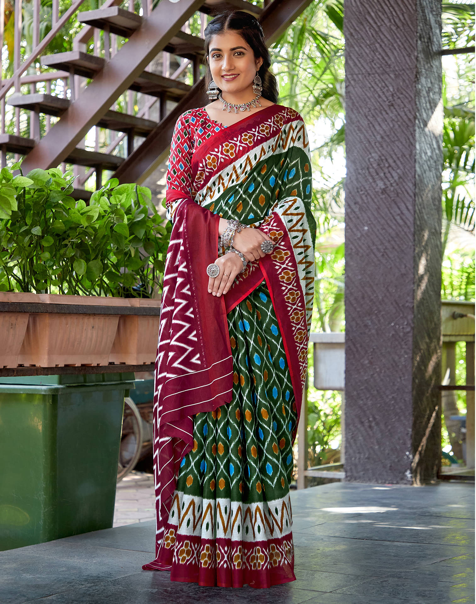     			Samah Cotton Printed Saree With Unstitched Blouse Piece ( Light Green )
