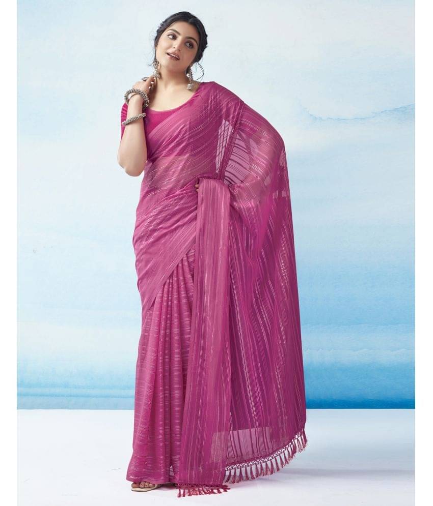     			Samah Georgette Dyed Saree With Unstitched Blouse Piece ( Pink )