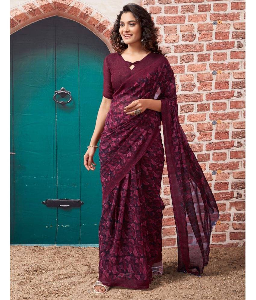 Samah Georgette Printed Saree With Unstitched Blouse Piece ( Wine ) Samah Georgette Printed Saree With Unstitched Blouse Piece ( Wine )