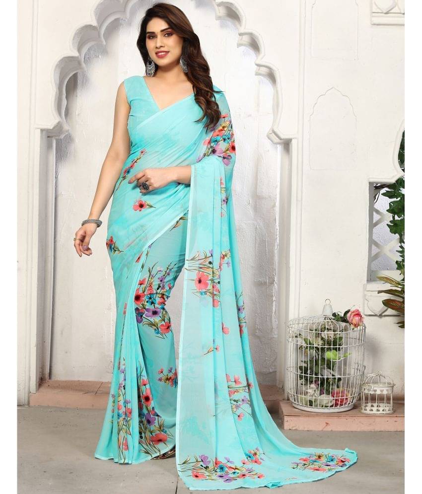 Samah Georgette Printed Saree With Unstitched Blouse Piece ( Light Blue ) Samah Georgette Printed Saree With Unstitched Blouse Piece ( Light Blue )