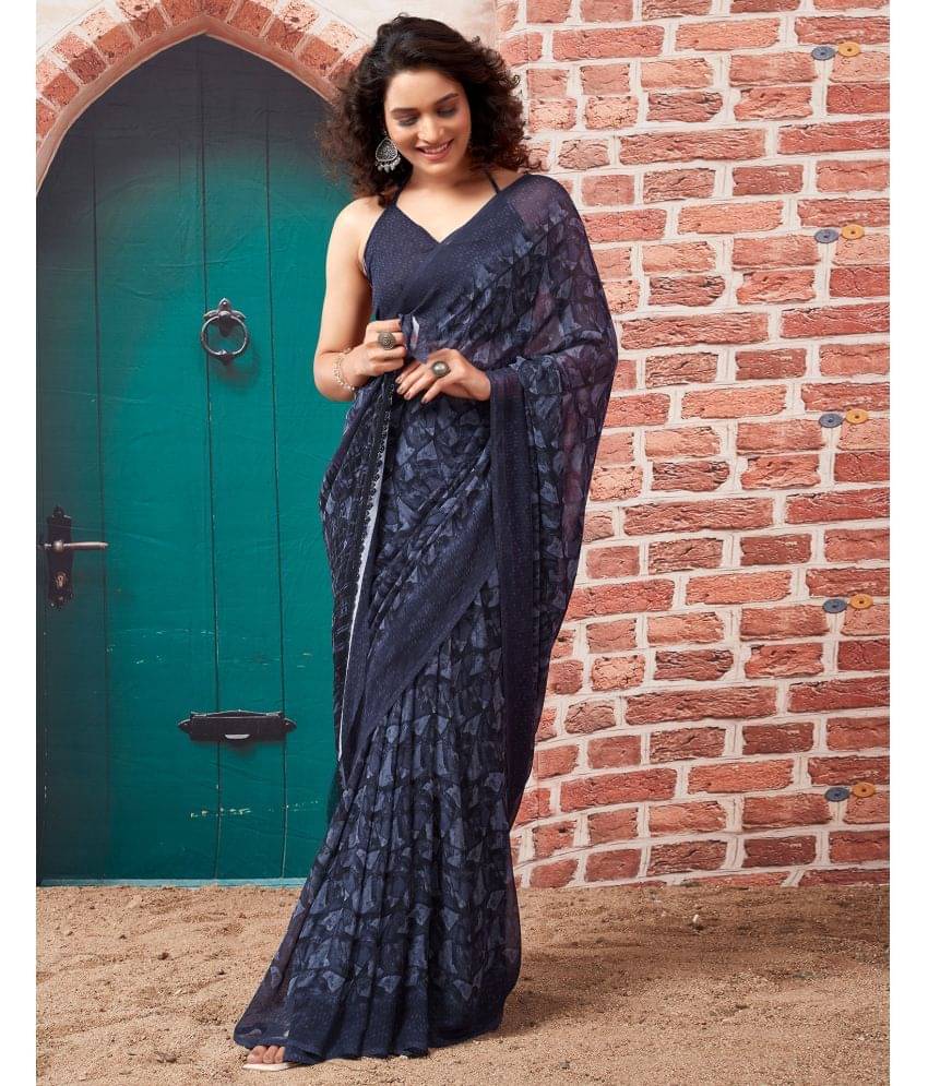 Samah Georgette Printed Saree With Unstitched Blouse Piece ( Blue ) Samah Georgette Printed Saree With Unstitched Blouse Piece ( Blue )