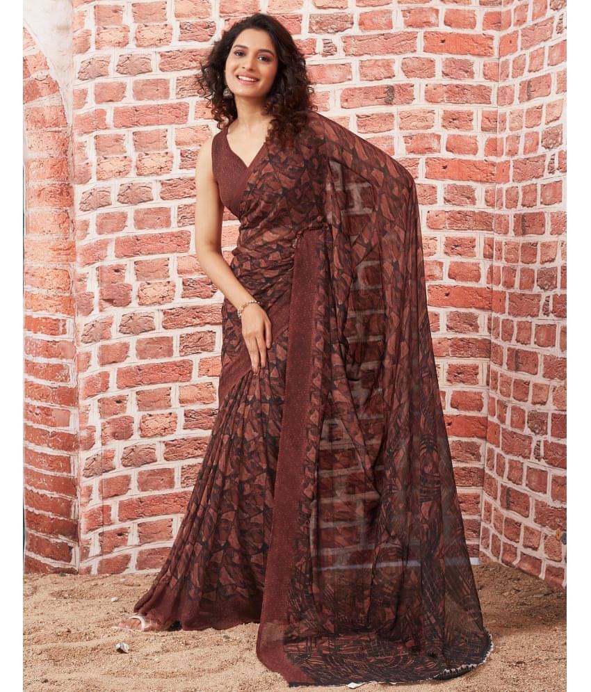 Samah Georgette Printed Saree With Unstitched Blouse Piece ( Brown ) Samah Georgette Printed Saree With Unstitched Blouse Piece ( Brown )