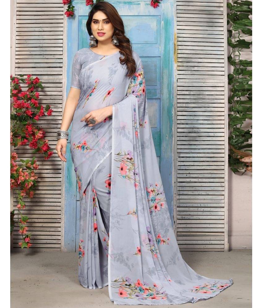 Samah Georgette Printed Saree With Unstitched Blouse Piece ( Grey ) Samah Georgette Printed Saree With Unstitched Blouse Piece ( Grey )