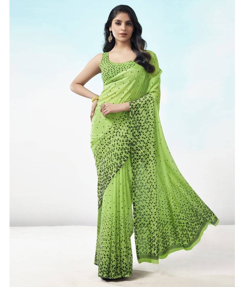 Samah Georgette Printed Saree With Unstitched Blouse Piece ( Green ) Samah Georgette Printed Saree With Unstitched Blouse Piece ( Green )