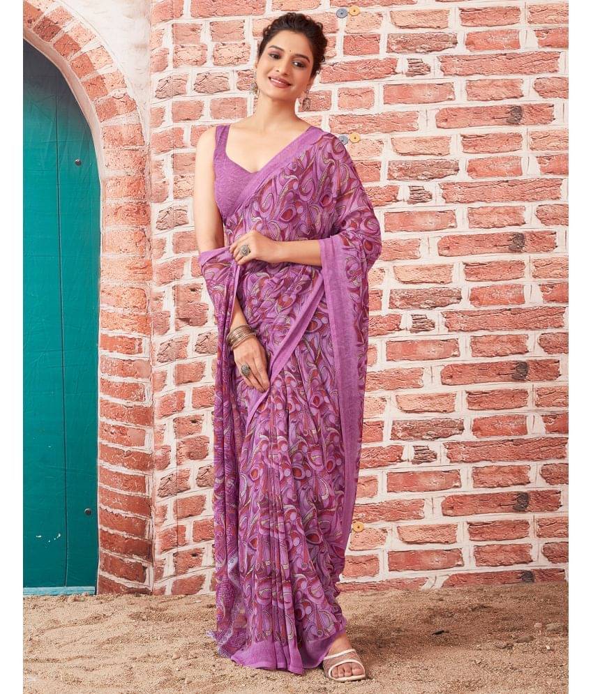 Samah Georgette Printed Saree With Unstitched Blouse Piece ( Pink ) Samah Georgette Printed Saree With Unstitched Blouse Piece ( Pink )