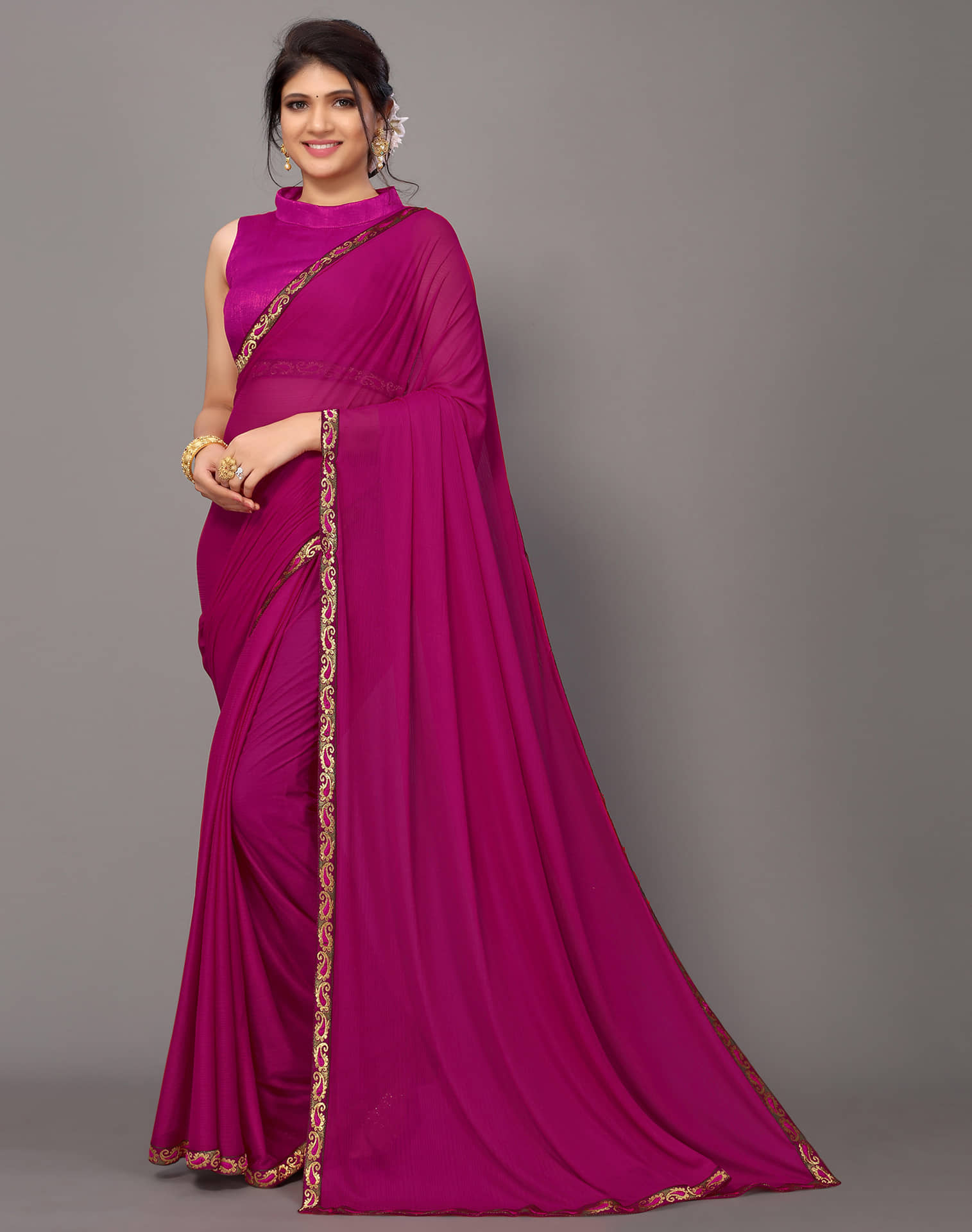 Samah Lycra Dyed Saree With Unstitched Blouse Piece ( Green ) - Sarees | Buy online on ZillyBuy