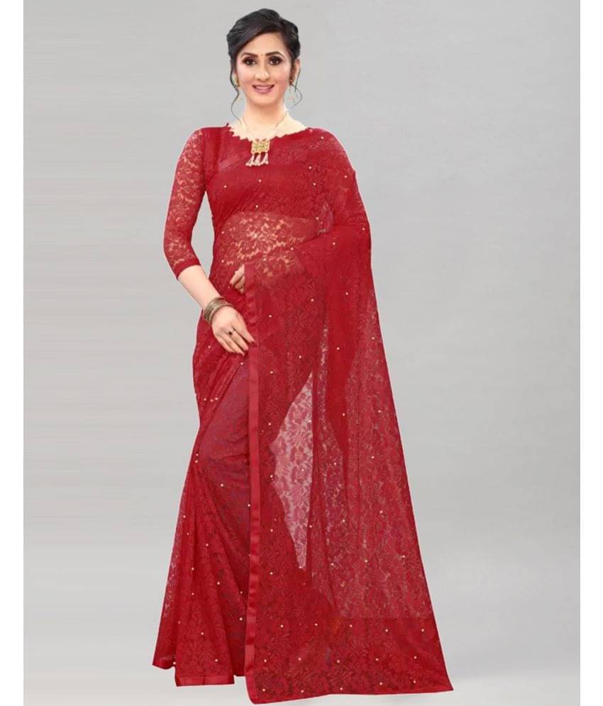 Samah Net Embellished Saree With Unstitched Blouse Piece ( Maroon ) Samah Net Embellished Saree With Unstitched Blouse Piece ( Maroon )