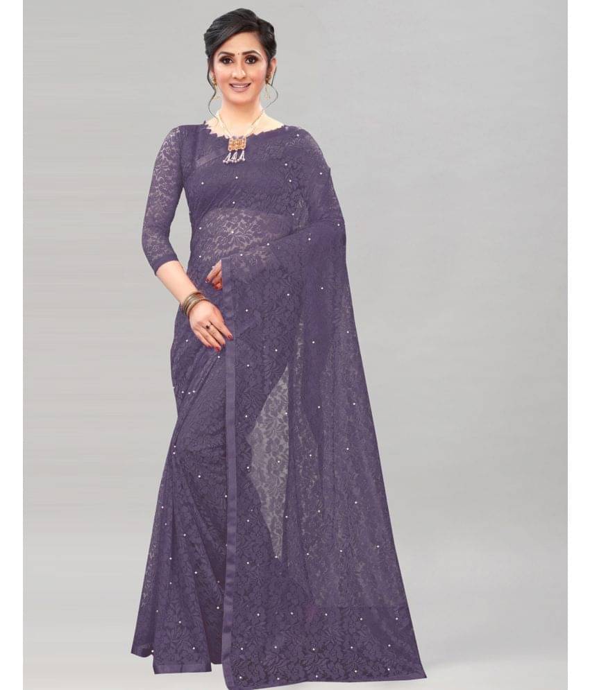     			Samah Net Embellished Saree With Unstitched Blouse Piece ( Purple )