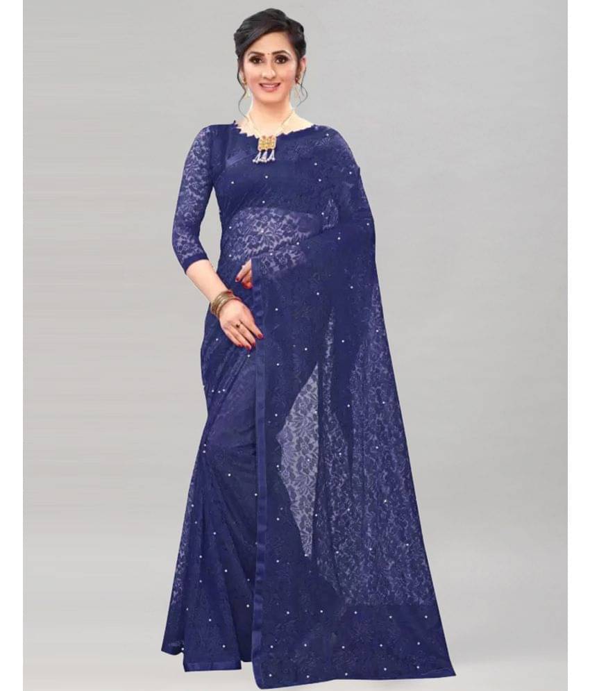     			Samah Net Embellished Saree With Unstitched Blouse Piece ( Blue )