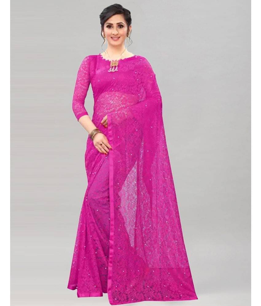     			Samah Net Embellished Saree With Unstitched Blouse Piece ( Magenta )