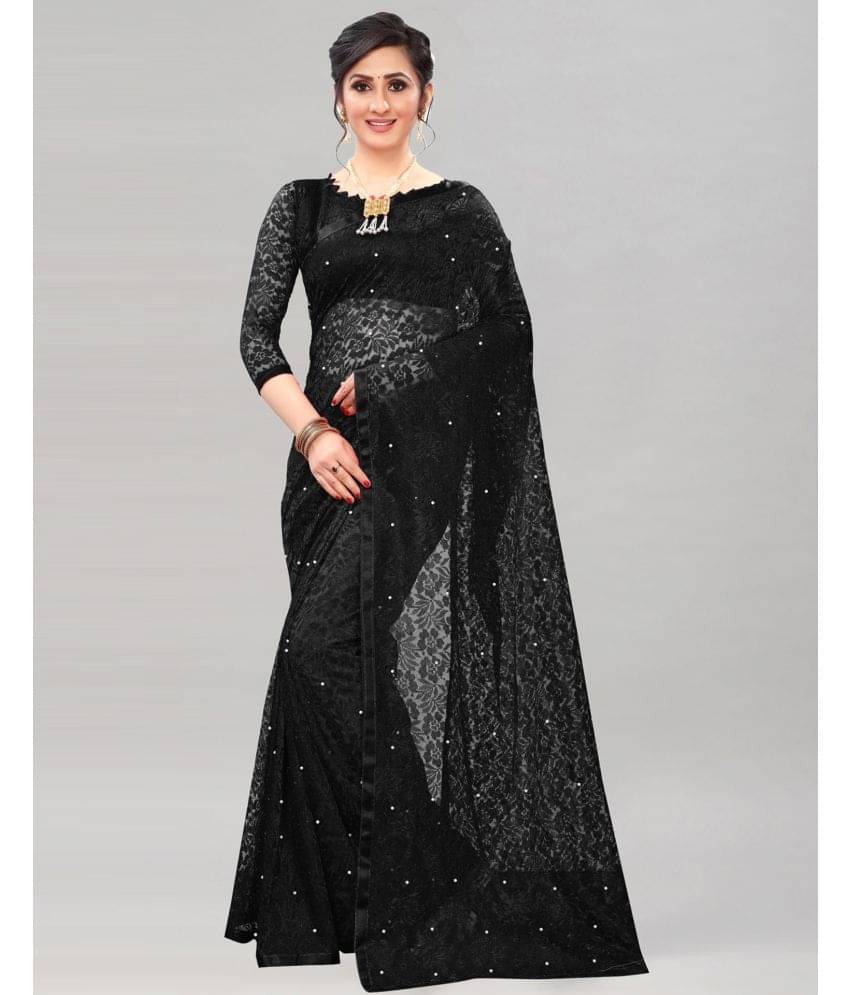Samah Net Embellished Saree With Unstitched Blouse Piece ( Black ) Samah Net Embellished Saree With Unstitched Blouse Piece ( Black )
