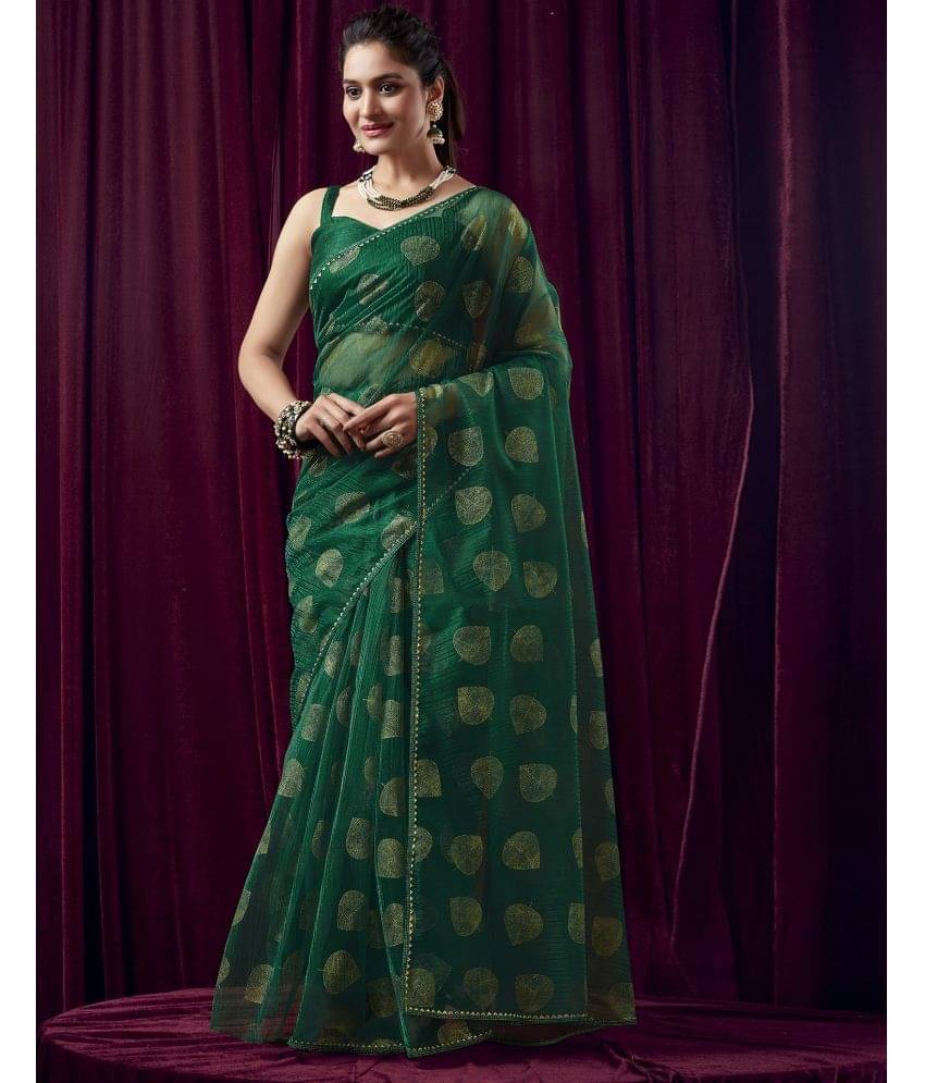     			Samah Net Printed Saree With Unstitched Blouse Piece ( Rama )