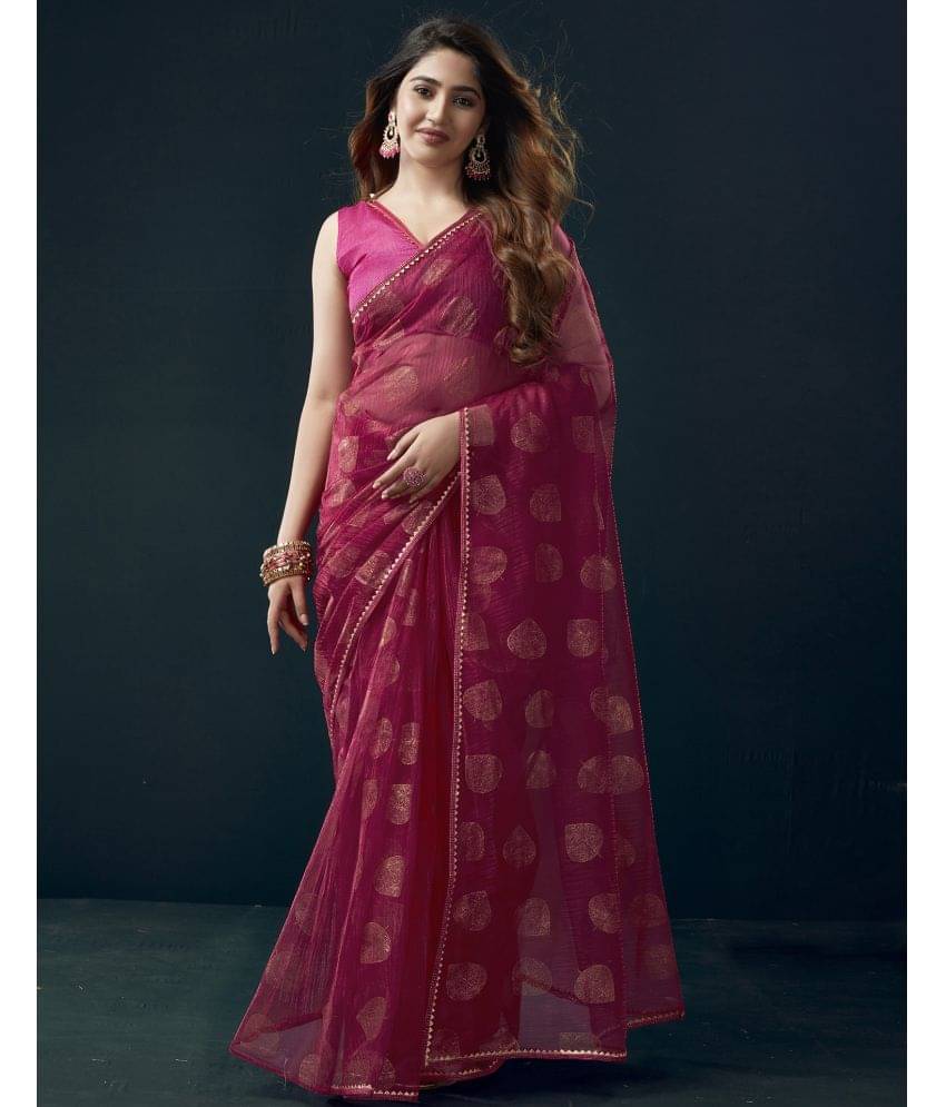     			Samah Net Printed Saree With Unstitched Blouse Piece ( Rani )