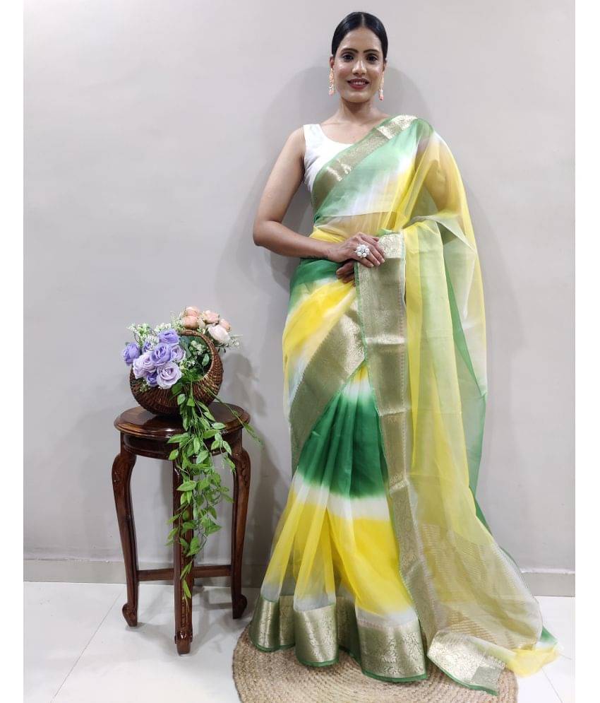     			Samah Organza Printed Saree With Unstitched Blouse Piece ( Multicolour )