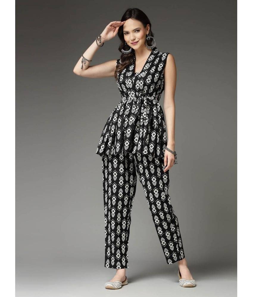     			Stylum Women Printed Top With Trousers Co-Ord Set ( Black )