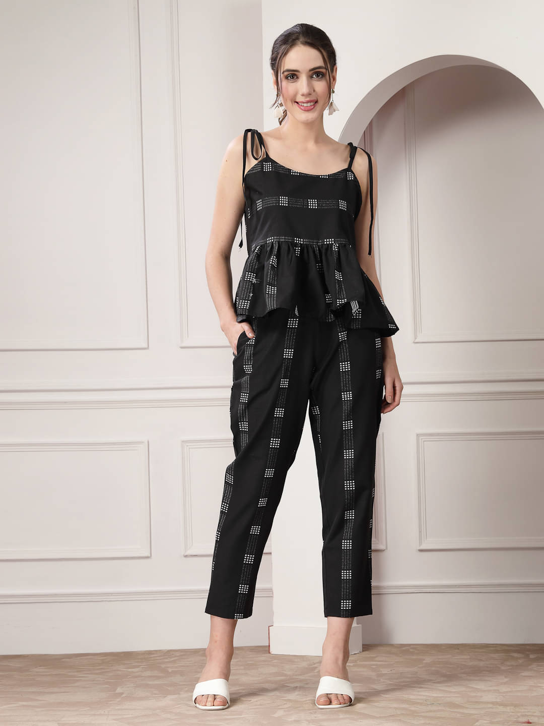     			Stylum Women Self Design Top With Trousers Co-Ord Set ( Black )