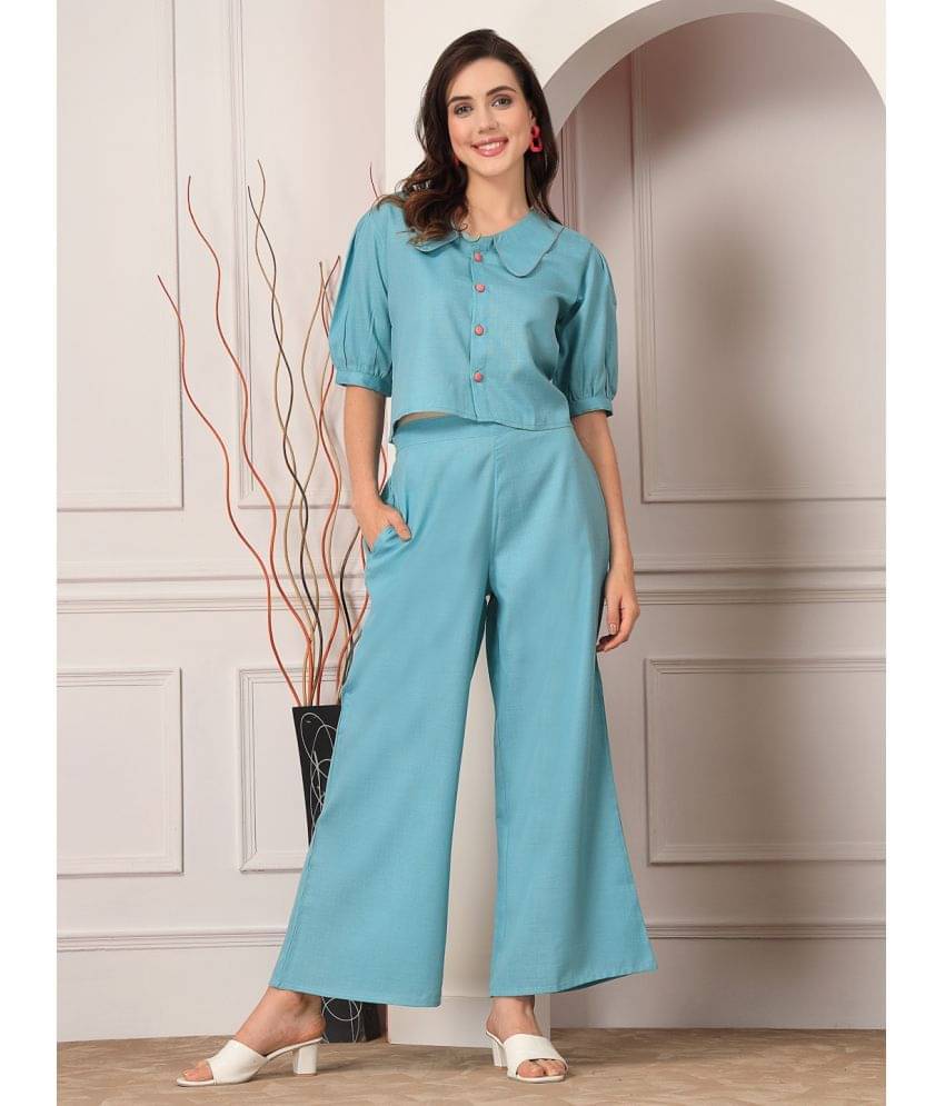     			Stylum Women Solid Top With Palazzos Co-Ord Set ( Blue )