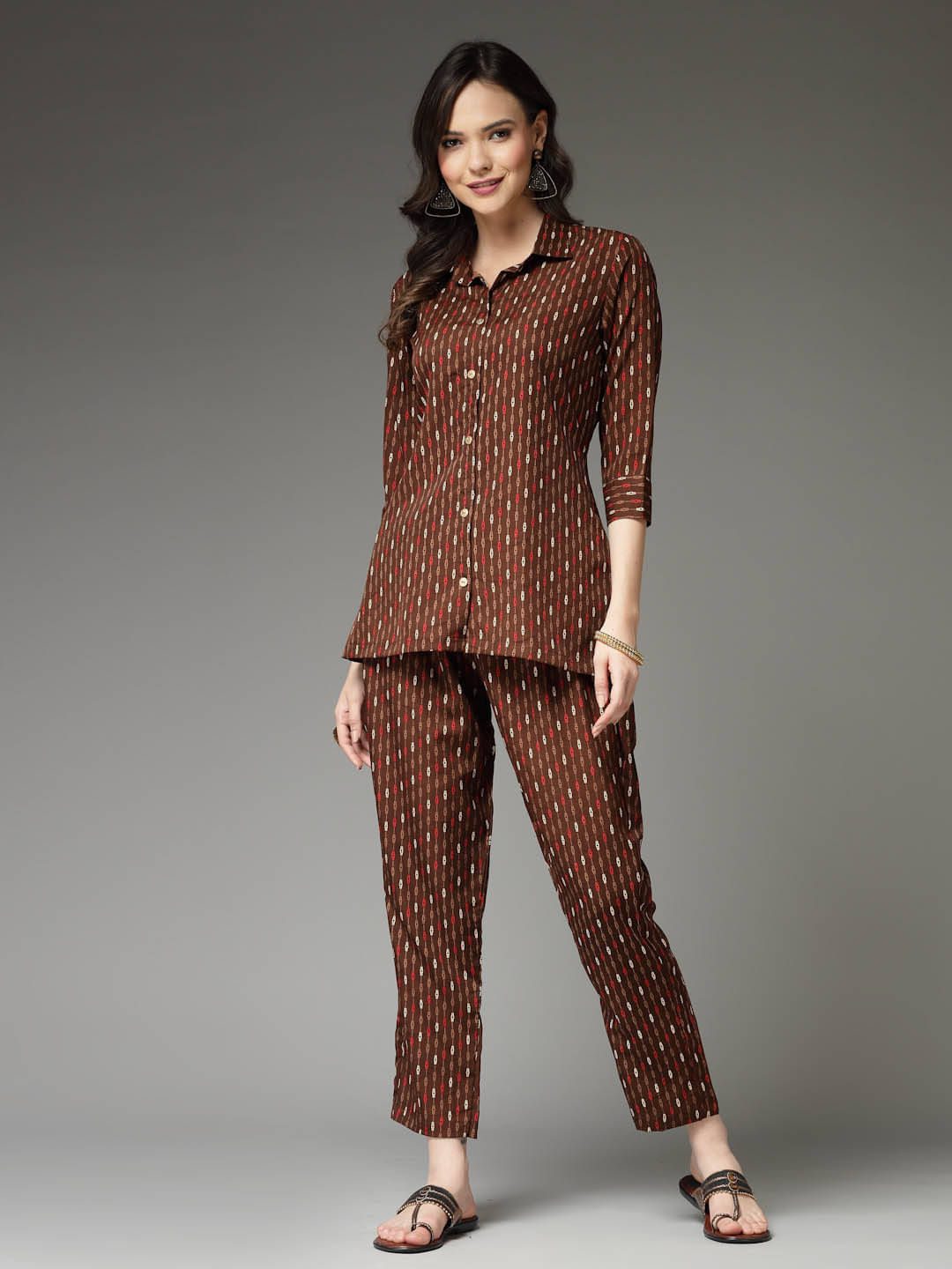     			Stylum Women Printed Top With Trousers Co-Ord Set ( Brown )