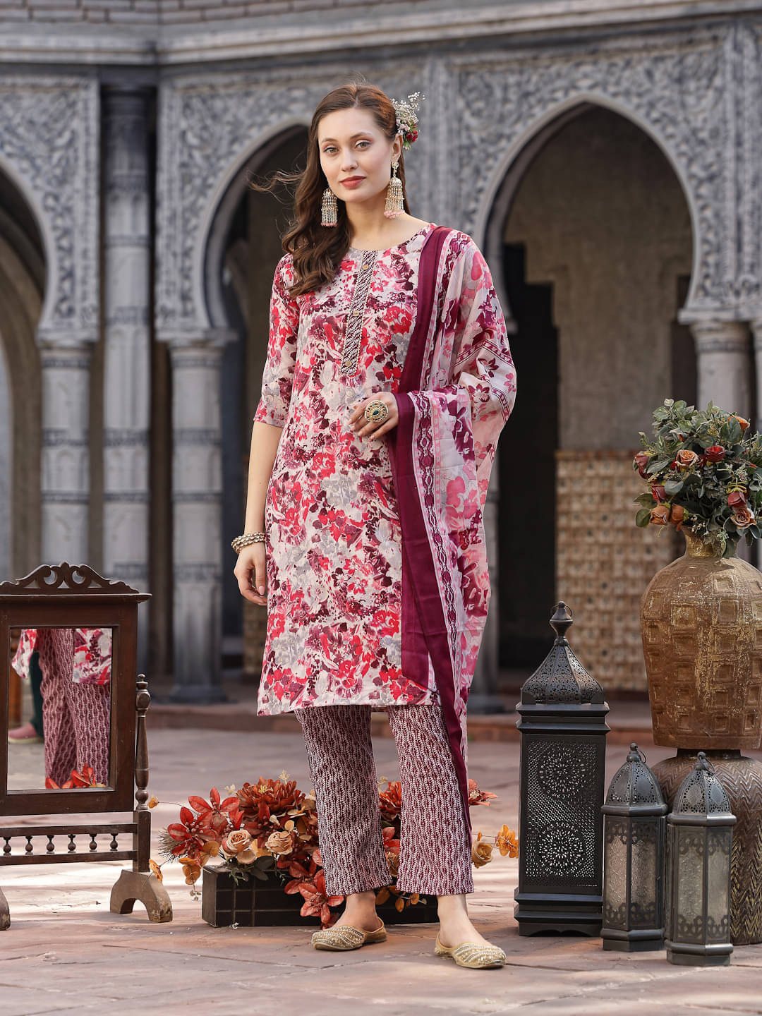Stylum Cotton Blend Printed Kurti With Pants Women's Stitched Salwar Suit - Pink ( Pack of 1 ) Stylum Cotton Blend Printed Kurti With Pants Women's Stitched Salwar Suit - Pink ( Pack of 1 )