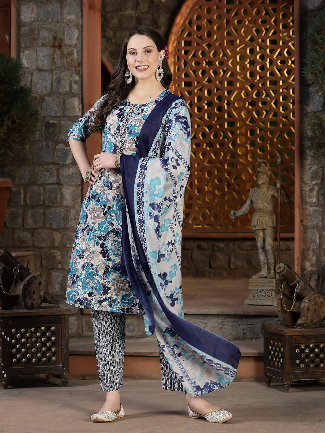     			Stylum Cotton Blend Printed Kurti With Pants Women's Stitched Salwar Suit - Turquoise ( Pack of 1 )