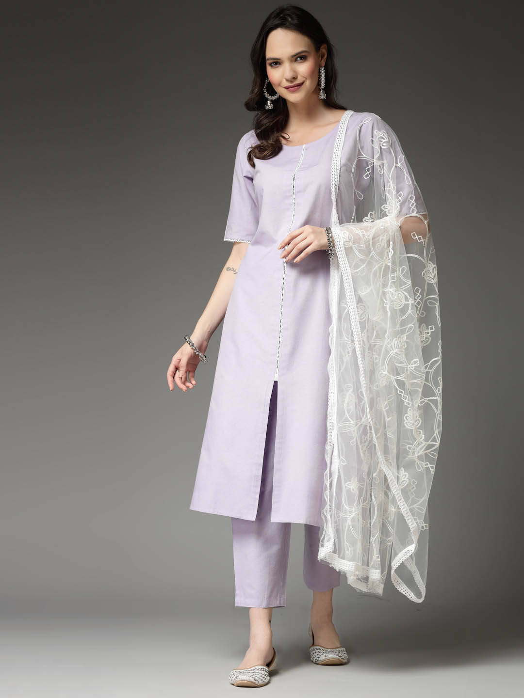 Stylum Cotton Blend Solid Kurti With Pants Women's Stitched Salwar Suit - Lavender ( Pack of 1 ) Stylum Cotton Blend Solid Kurti With Pants Women's Stitched Salwar Suit - Lavender ( Pack of 1 )